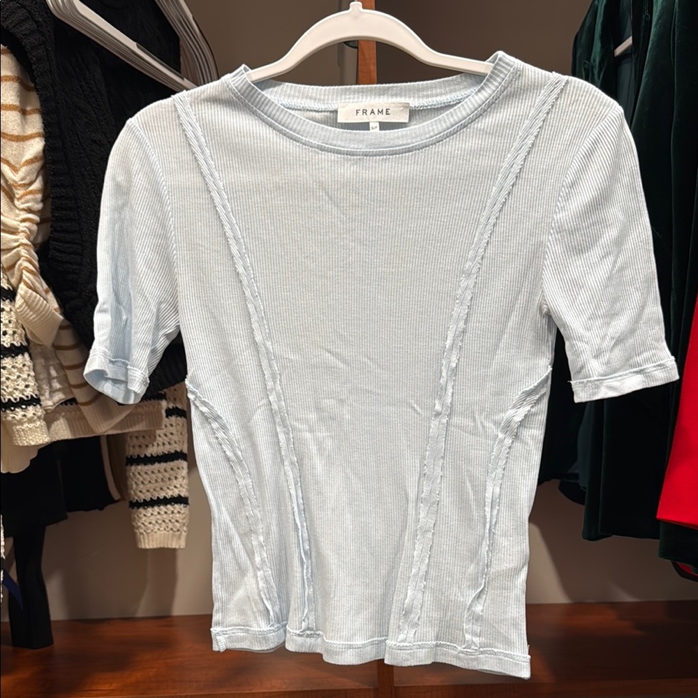 Frame Denim Women's Light Blue Reverse Seam T-Shirt Top Size S
